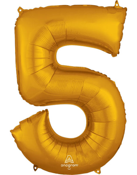 34in Anagram Gold Number 5 Balloon - Joker Party Supply