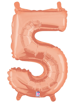 14in Betallic Air-Filled Rose Gold Number 5 Balloon - Joker Party Supply