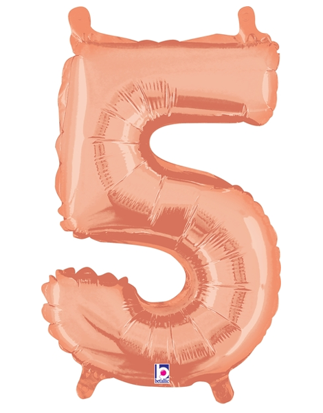 14in Betallic Air-Filled Rose Gold Number 5 Balloon - Joker Party Supply