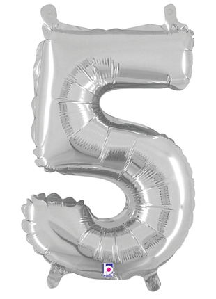 14in Betallic Air-Filled Silver Number 5 Balloon - Joker Party Supply