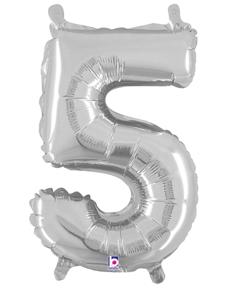 14in Betallic Air-Filled Silver Number 5 Balloon - Joker Party Supply