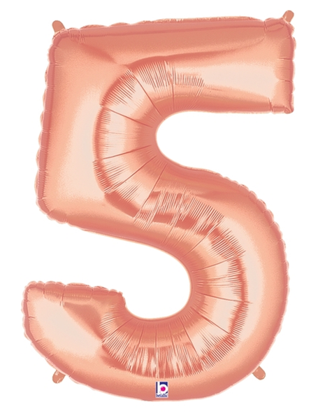 34in Betallic Rose Gold Number 5 Megaloons - Joker Party Supply