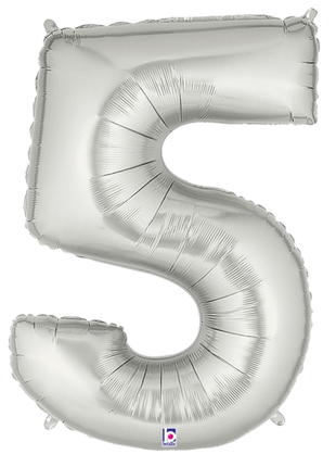 34in Betallic Silver Number 5 Megaloons - Joker Party Supply