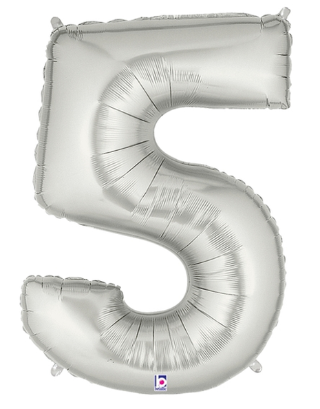 34in Betallic Silver Number 5 Megaloons - Joker Party Supply