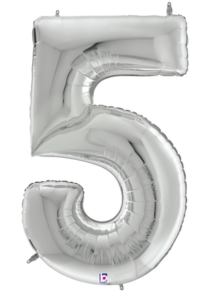 64in Betallic Silver Number 5 Gigaloons - Joker Party Supply