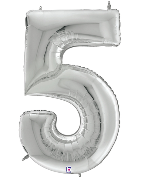 64in Betallic Silver Number 5 Gigaloons - Joker Party Supply