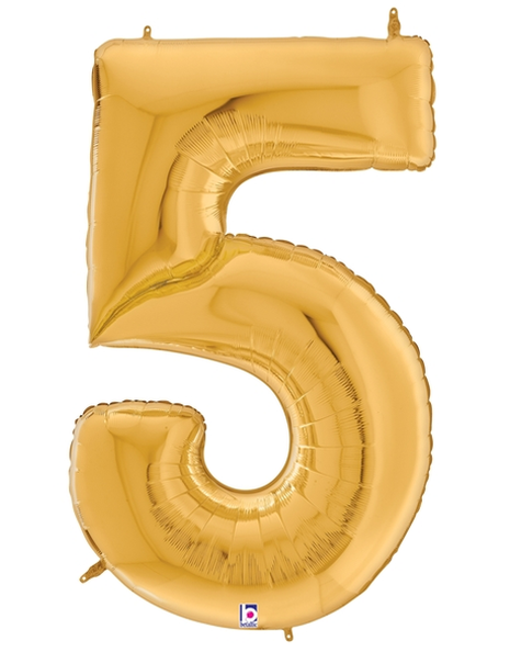 64in Betallic Gold Number 5 Gigaloons - Joker Party Supply