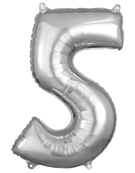 26in Anagram Silver Number 5 Balloon - Joker Party Supply