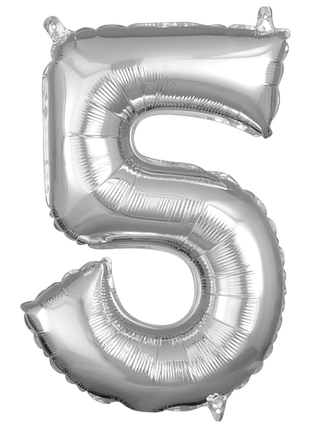 16in Anagram Air-Filled Silver Number 5 Balloon - Joker Party Supply