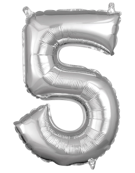 16in Anagram Air-Filled Silver Number 5 Balloon - Joker Party Supply