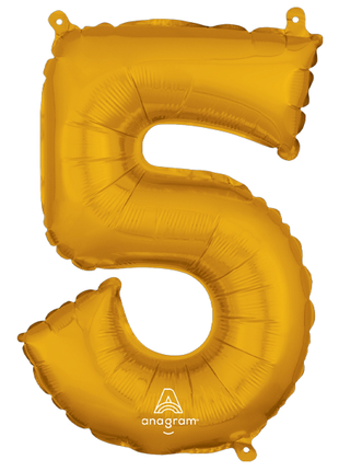 16in Anagram Air-Filled Gold Number 5 Balloon - Joker Party Supply