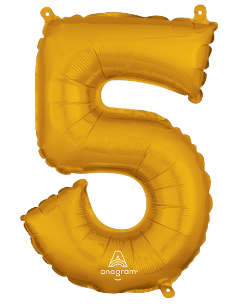 16in Anagram Air-Filled Gold Number 5 Balloon - Joker Party Supply