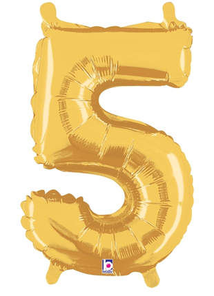 14in Betallic Air-Filled Gold Number 5 Ballooon - Joker Party Supply