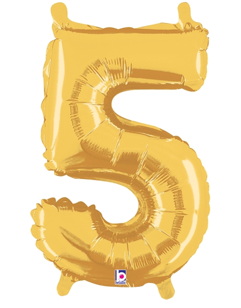 14in Betallic Air-Filled Gold Number 5 Ballooon - Joker Party Supply