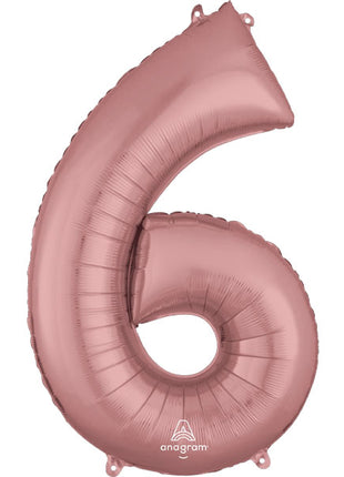 Globo con anagrama de oro rosa y número 6 de 34 pulgadas