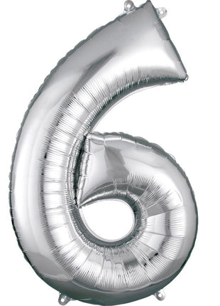 34in Anagram Silver Number 6 Balloon - Joker Party Supply