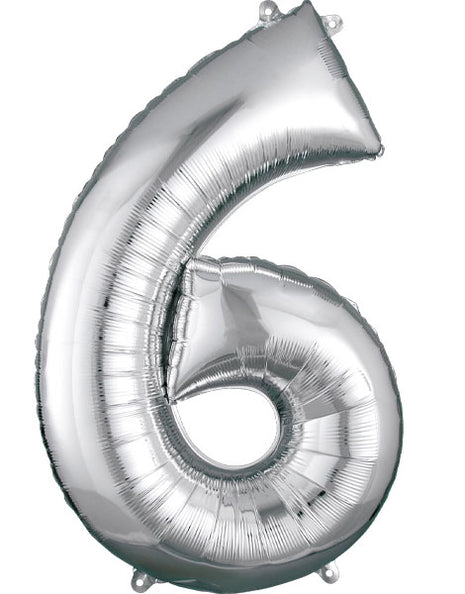 34in Anagram Silver Number 6 Balloon - Joker Party Supply