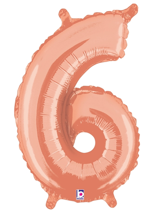 14in Betallic Air-Filled Rose Gold Number 6 Balloon - Joker Party Supply