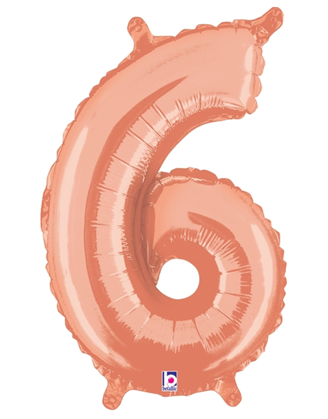 14in Betallic Air-Filled Rose Gold Number 6 Balloon - Joker Party Supply