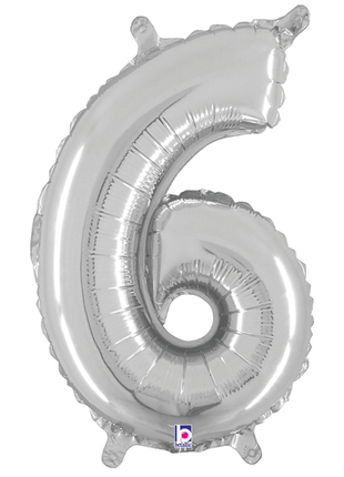 14in Betallic Air-Filled Silver Number 6 Balloon - Joker Party Supply