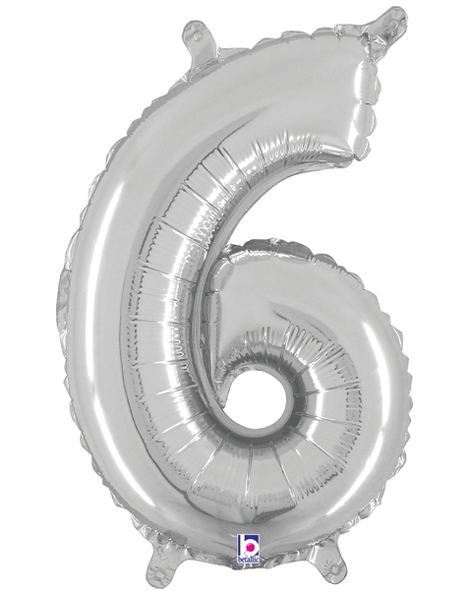 14in Betallic Air-Filled Silver Number 6 Balloon - Joker Party Supply