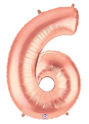 34in Betallic Rose Gold Number 6 Megaloons - Joker Party Supply
