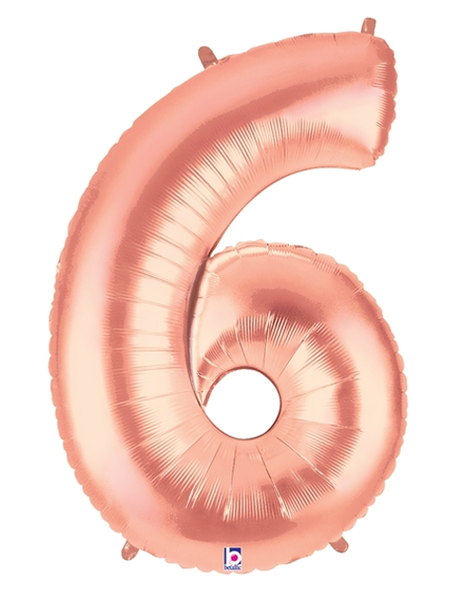 34in Betallic Rose Gold Number 6 Megaloons - Joker Party Supply