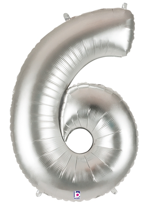 34in Betallic Silver Number 6 Megaloons - Joker Party Supply