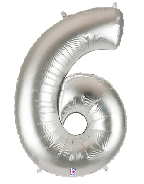 34in Betallic Silver Number 6 Megaloons - Joker Party Supply