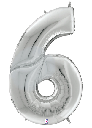 64in Betallic Silver Number 6 Gigaloons - Joker Party Supply