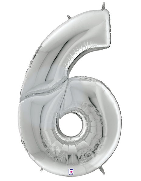64in Betallic Silver Number 6 Gigaloons - Joker Party Supply