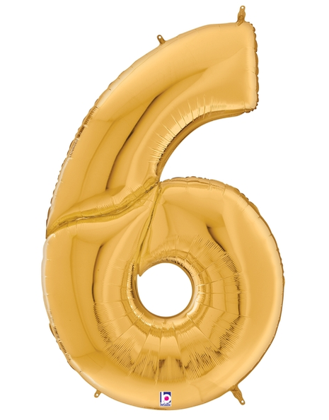 64in Betallic Gold Number 6 Gigaloons - Joker Party Supply