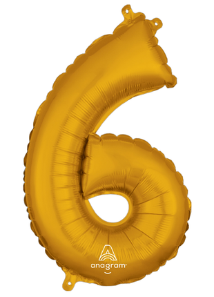 16in Anagram Air-Filled Gold Number 6 Balloon - Joker Party Supply
