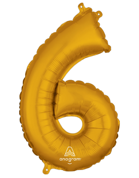 16in Anagram Air-Filled Gold Number 6 Balloon - Joker Party Supply