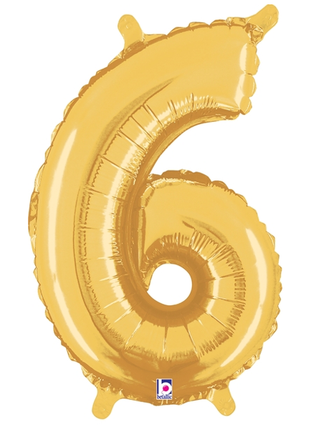 14in Betallic Air-Filled Gold Number 6 Ballooon - Joker Party Supply