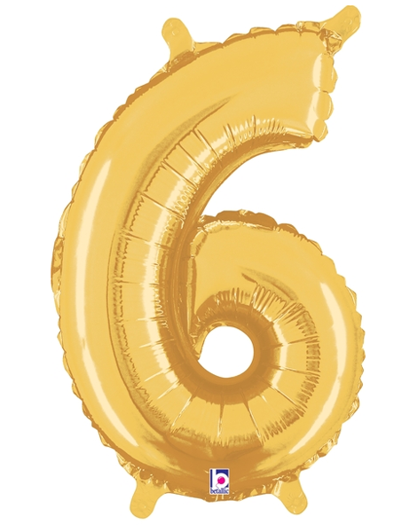 14in Betallic Air-Filled Gold Number 6 Ballooon - Joker Party Supply