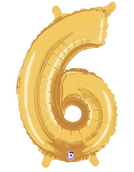 14in Betallic Air-Filled Gold Number 6 Ballooon - Joker Party Supply
