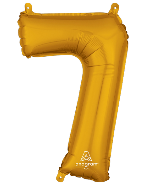 16in Anagram Air-Filled Gold Number 7 Balloon - Joker Party Supply