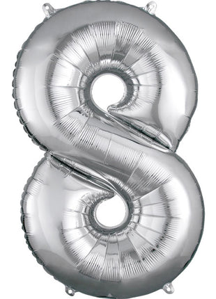 34in Anagram Silver Number 8 Balloon - Joker Party Supply