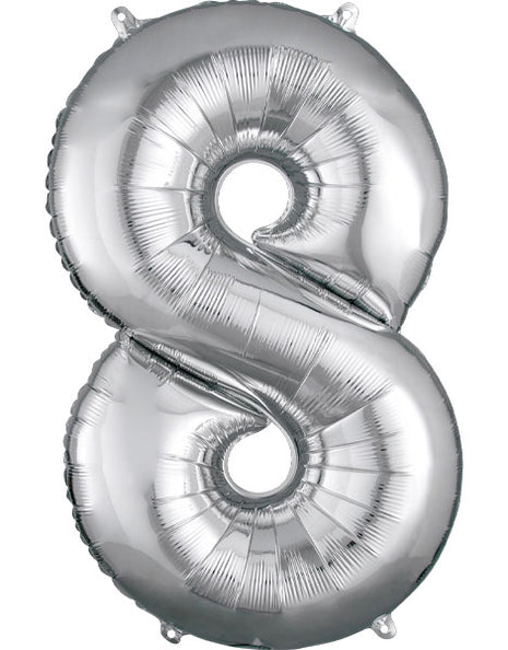 34in Anagram Silver Number 8 Balloon - Joker Party Supply