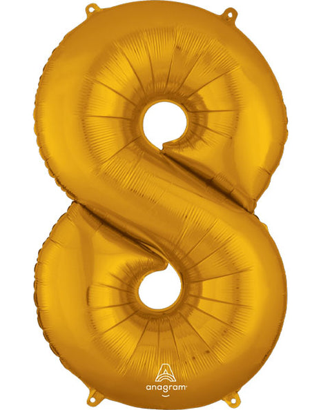 34in Anagram Gold Number 8 Balloon - Joker Party Supply