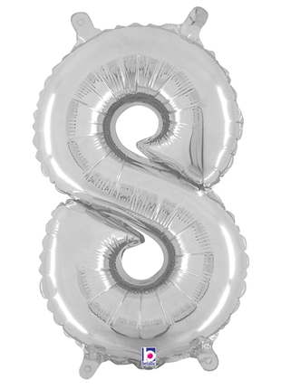 14in Betallic Air-Filled Silver Number 8 Balloon - Joker Party Supply