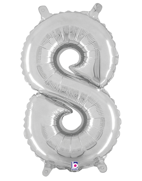 14in Betallic Air-Filled Silver Number 8 Balloon - Joker Party Supply