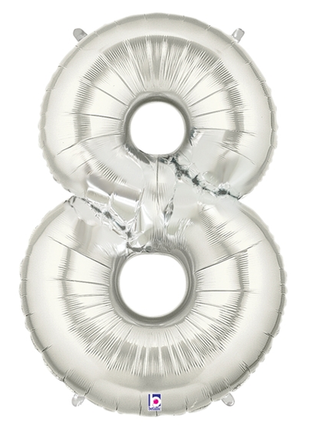 34in Betallic Silver Number 8 Megaloons - Joker Party Supply