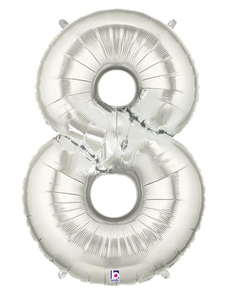 34in Betallic Silver Number 8 Megaloons - Joker Party Supply