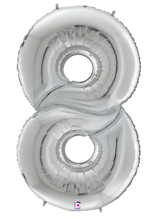 64in Betallic Silver Number 8 Gigaloons - Joker Party Supply