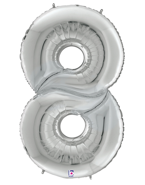 64in Betallic Silver Number 8 Gigaloons - Joker Party Supply
