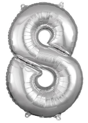 26in Anagram Silver Number 8 Balloon - Joker Party Supply