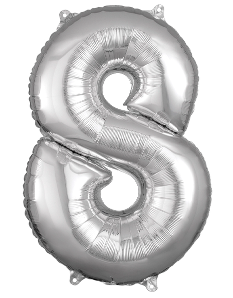 26in Anagram Silver Number 8 Balloon - Joker Party Supply