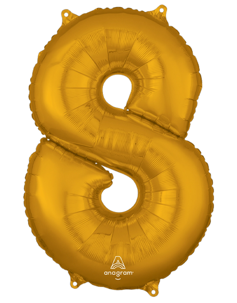 26in Anagram Gold Number 8 Balloon - Joker Party Supply